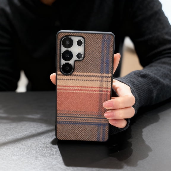For Samsung Galaxy S26 Ultra Phone Case,Compatible With Wireless Charging,Gradient Fiber Pattern Back Design,PU Leather,TPU   PC Hybrid Shockproof Anti-fall Drop Protection,Thin Phone Case,Brown