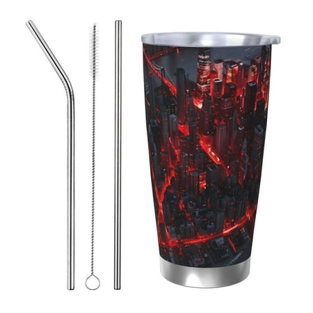 

Ocsxa Cyberpunk Cityscape Lights Pattern 20oz Travel Coffee Mug with Flip Lid Stainless Steel Insulated Insulated Coffee Mug Thermal Cup with Splash Proof Sliding Lid-Straw Three-piece Set