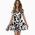 thumbnail image 2 of Dalmatian Print Women Dress V-Neck Short Sleeve Flowy Swing Party Midi Dress, 2 of 4