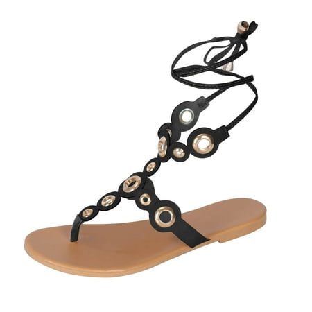 

Lisgai Women Lace Up Sandals Gladiators Open Toe Flats Slip On Sandals Shoes Summer Sandals Beach Shoes Slippers