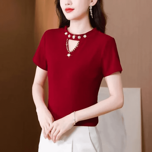 Elegante jersey de cuello redondo versátil y adelgazante para mujer, nueva llegada primavera verano 2024, ropa de mujer