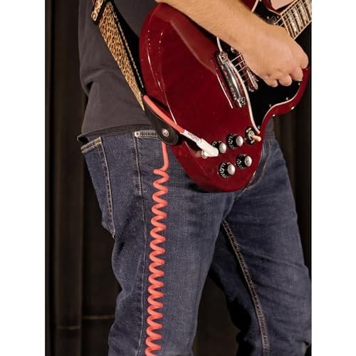 Pig Hog PHCC30CA Half Coil Instrument Cable 30ft, Candy Apple Red 8mm PVC Outer Covering 1/4"-1/4" Right Angle Connectors