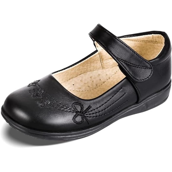 Girls School Shoes Black Leather Uniform Shoes Kids Loafers Mary Jane Flat Shoes Casual Shoes with Non-Slip Sole for Dress Party Wedding