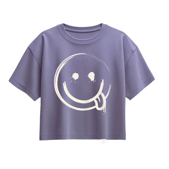 Instant Message - Splatter Face Short Sleeve Boxy Graphic T-Shirt