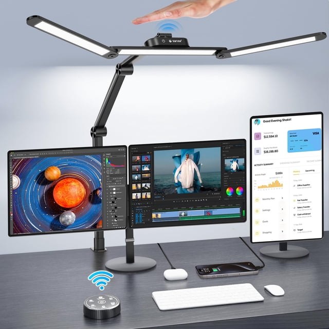Lámpara de escritorio Syrinx LED con pinza, luz de atenuación brillante de 24 W
