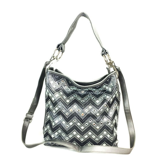 Zzfab Sparkle Gem Chevron Rhinestone Hobo Bag Pewter Gray