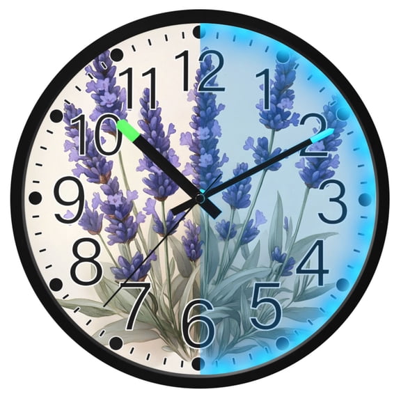 Ryvnso Watercolor Lavender 12 Inch Night Light Wall Clock Silent Battery Operated Luminous Clocks
