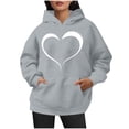 thumbnail image 5 of Jinhomg Heart Print Hooded Sweatshirt for Women Casual Loose Kangaroo Pocket Drawstring Hoodies Fall Comfy Long Sleeve Sweatshirts Daily Wear Gray S, 5 of 6