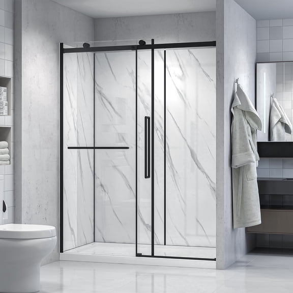 Dreamwerks Alexandria Black 60"W x 78.6"H, 5/16" Thick Clear Alcove Shower Door Kit