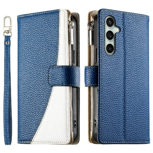 Funda cartera GANGXUN para Samsung Galaxy S25 FE , cuero PU con tarjetero, cremallera, correa de mano, soporte y protección 1342°