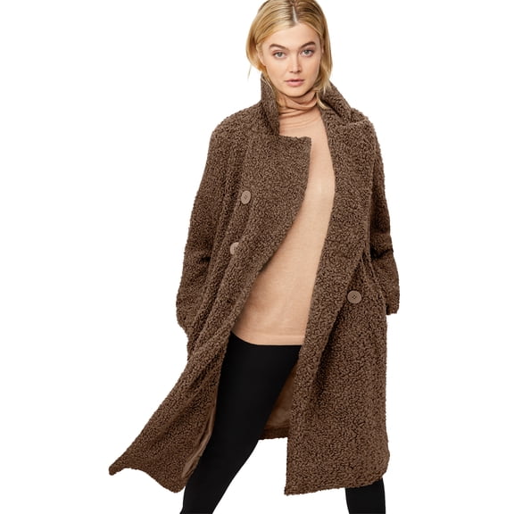 ellos Plus Size Double-Breasted Teddy Coat