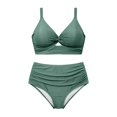 thumbnail image 4 of Women Plus Size Two Piece Set Swimwear Sleeveless Bikini Set Solid Color Camis Top Comfortable Fit Beachwear Army Green,L, 4 of 4