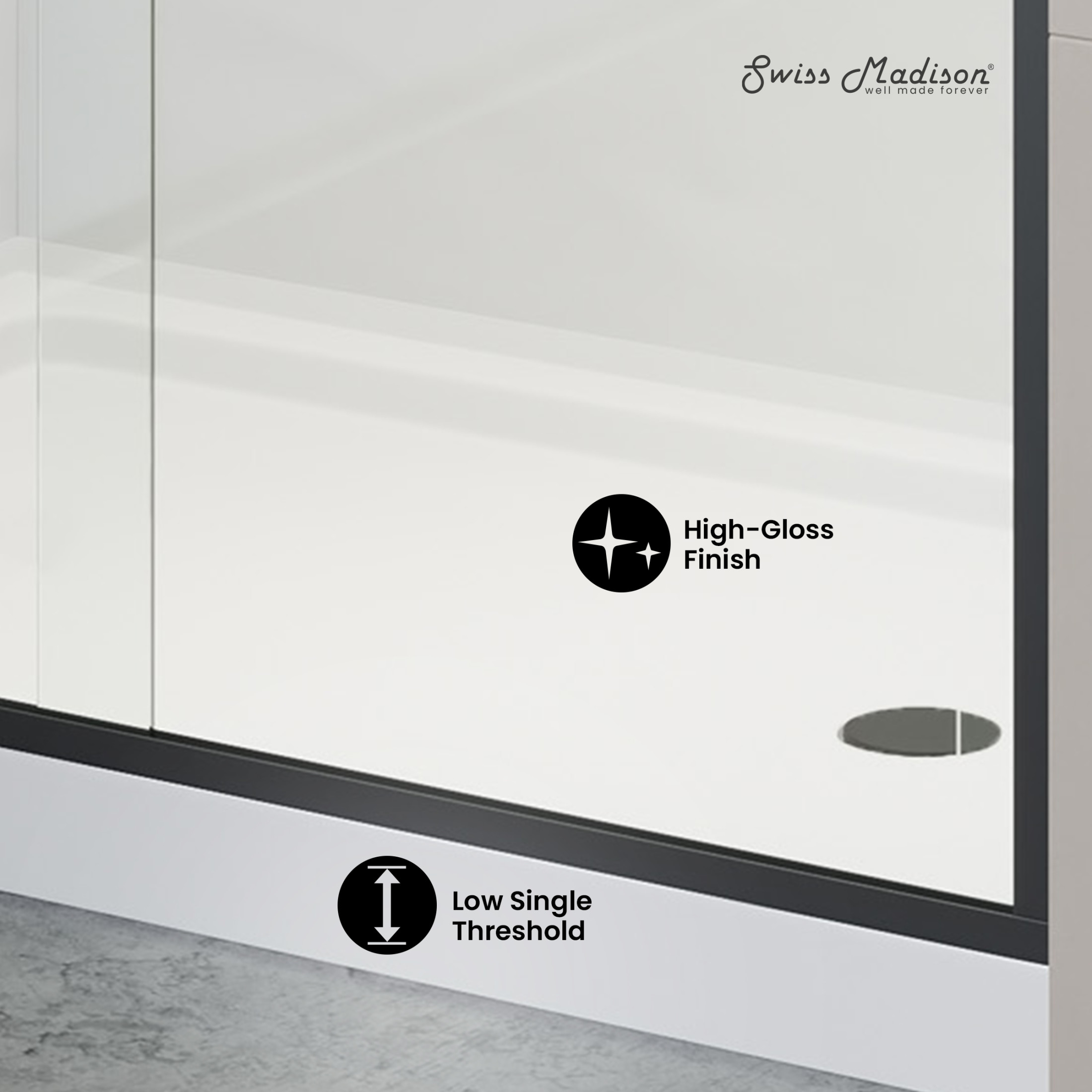 Carre 48" x 36" Acrylic White, Single-Threshold, Right Drain, Shower Base