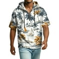thumbnail image 6 of Men's Casual Hawaiian Print Hooded Zipper Neck Short Sleeve Sweatshirt, Tropical Theme Top for Vacation and Beach,White,L, 6 of 7