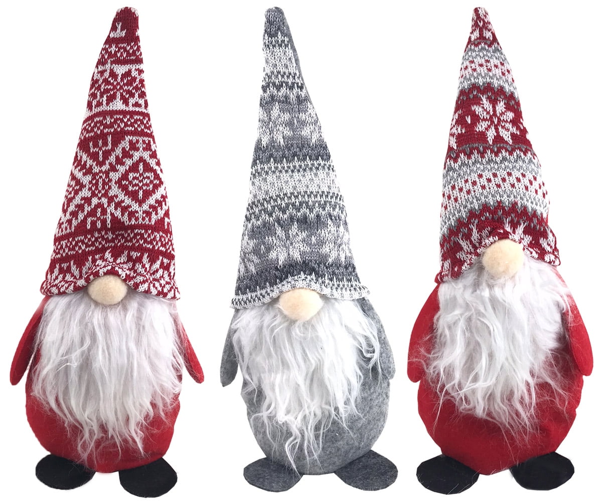 2pcs Holiday Gnomes Scandinavian Swedish Tomte Set Figurines Christmas Ornaments Christmas Decoration for Home Table Decor 11.5 Inches Cotill Christmas Gnome Plush Grey and Red