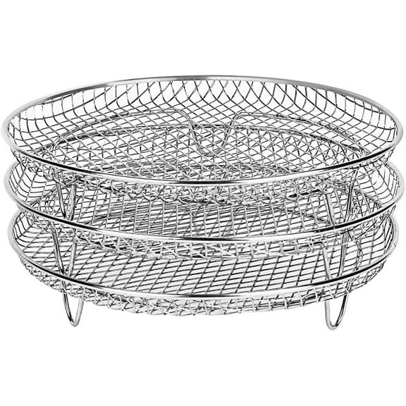 Three-layer Air Fryer Accessory, 8-Inch Stackable Dehydrator Racks, Stainless Steel Air Fryer Replacement Trays for All 4.2QT - 5.8QT Models, Oven, Pressure Cooker,Dishwasher Safe