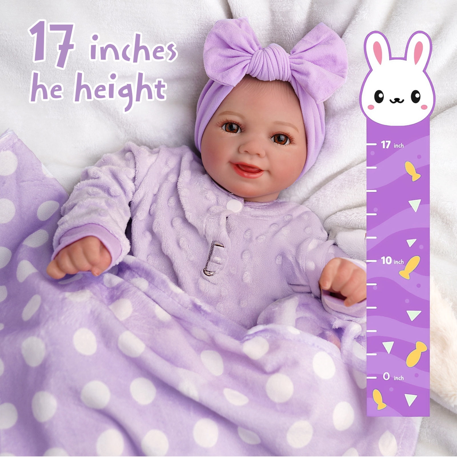 BABESIDE Lifelike Reborn Baby Dolls with Bassinet, 17 Inch Soft Cloth Body Real Life Girl Baby Dolls Soft Vinyl and Cloth Body with Basket & Feeding Kit Gift Box for Kids Age 3+