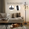 thumbnail image 3 of Dimmable Floor Lamp with 3 Pack Dimmable Edison Bulbs, 65 in Farmhouse Industrial Floor Lamp Standing Boho Lamp with Remote Rattan & Fabric Shades Tall Lamps for Living Room Bedroom Dining Room-Black, 3 of 8