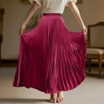 thumbnail image 5 of Yucgh Women's Pleated Solid Color Maxi Skirt with Large Swing, A-line Floor Length Skirt, Casual Flowy Skirt with Elastic Waist,Hot Pink,S, 5 of 8