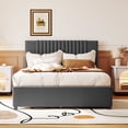 thumbnail image 2 of Full-Size Upholstered Platform Bed with Trundle, Upholstered Bedframe w/2 Storage Drawers for Kids, Teens, Mattress Foundation for Bedroom, Guestroom, Dorm, No Box Spring Required, Gray, 2 of 7