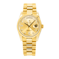 Pre-Owned Rolex 18K Yellow Gold Day Date with Champagne Diamond Dial and President Bracelet