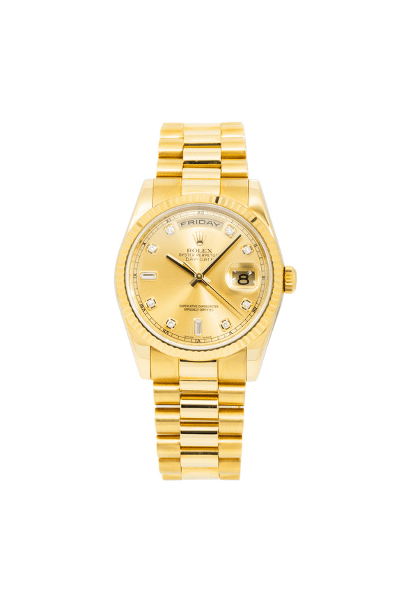 Pre-Owned Rolex 18K Yellow Gold Day Date with Champagne Diamond Dial and President Bracelet