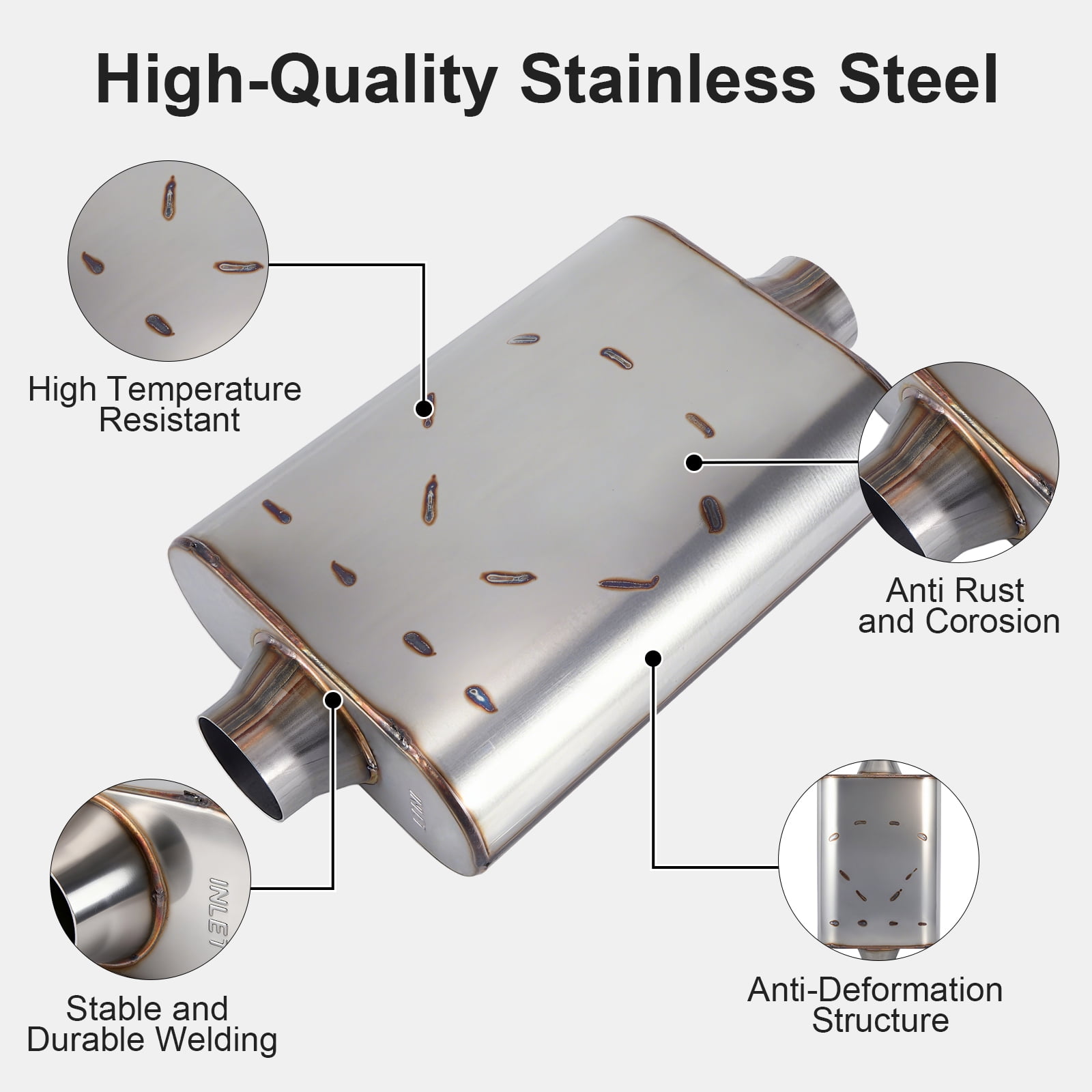Universal Muffler Single chamber 409 Stainless Steel Performance Muffler for Cars Trucks, 3" Inlet/Outlet, Overall Length 17"