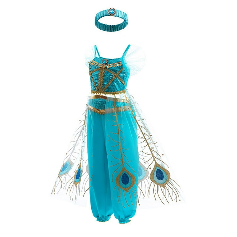 Girls Jasmine Princess Costume Cosplay Party Fancy Dress Up Sets, Girl's, Size: 150CM/8-9T, Blue Girls Jasmine Princess Costume Cosplay Party Fancy Dress Up Sets, Girl's, Size: 150CM/8-9T, Blue