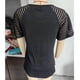 thumbnail image 2 of Top de manga corta de malla a rayas para mujer, camisa holgada informal elegante con cuello redondo, blusa para oficina, trabajo, fiesta, negro S, 2 of 3