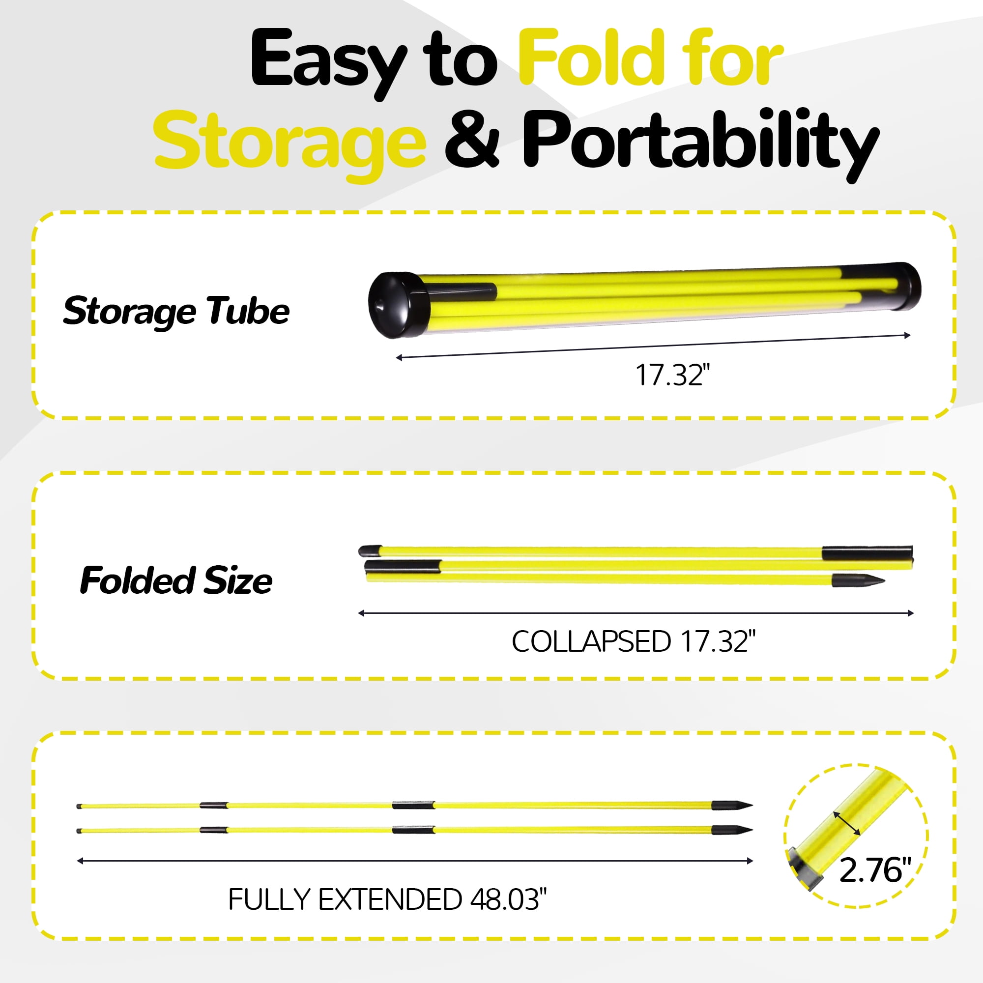 Signature Fitness 48" Collapsible Golf Alignment Sticks, 2-Pack Golf Swing Trainer & Practice Rods,Yellow