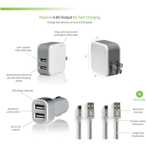 Ubio Labs 10,000mAh Portable Power Bank with Wall/Car Charger Kit and