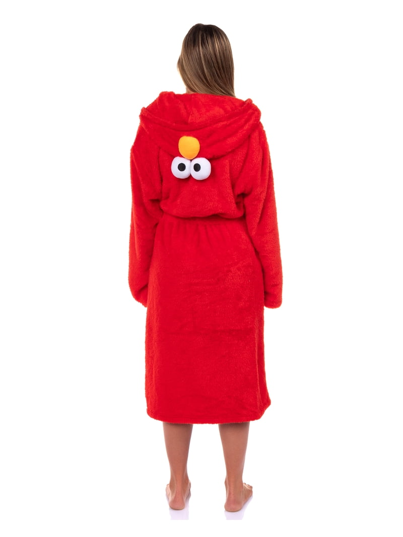 Sesame Street Robe Adult Elmo Faux Fur Plush Hooded Bathrobe