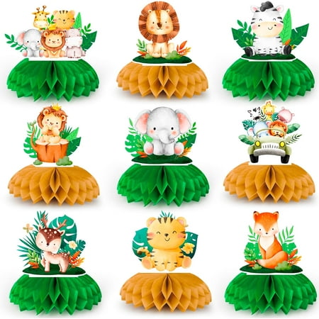 XD4-Safari Animal Honeycomb Centerpieces, 9 Pcs Baby Jungle Animals Honeycomb Centerpieces, Jungle Animals Honeycomb Table Toppers Safari Baby Shower Centerpieces for Jungle Baby*04
