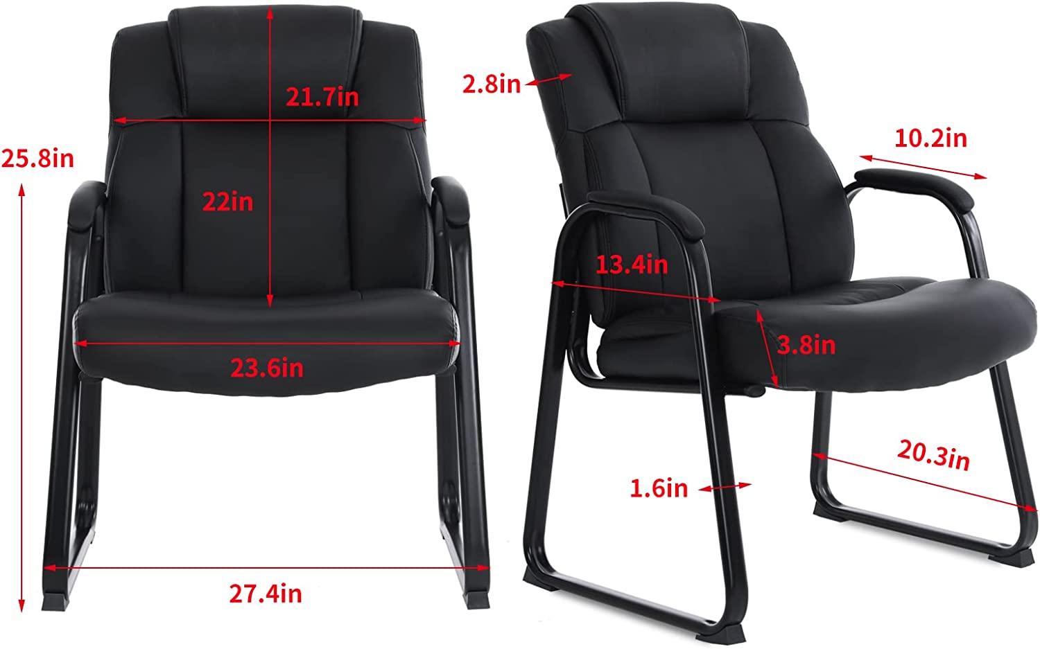 CLATINA Big & Tall 400 lb. Guest Chair, Leather Reception Chairs with Sled Base and Padded Arm Rest for Waiting Room Office Home and Meeting Conference-Black (4 Pack) - image 3 of 8