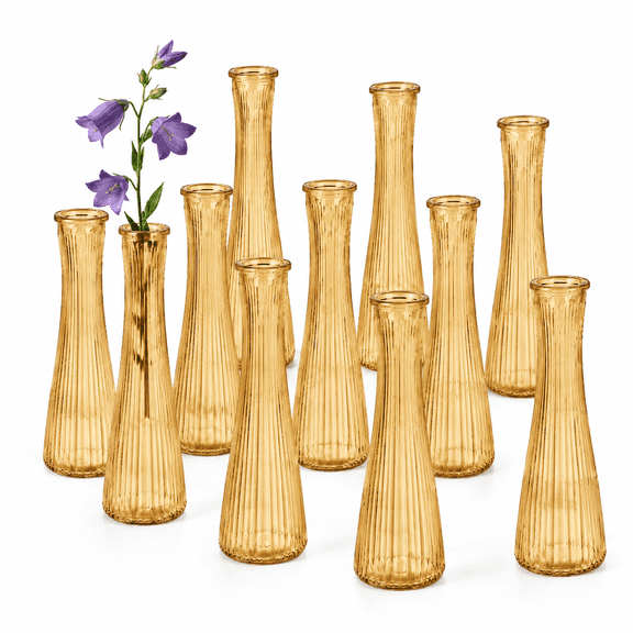 Glass Bud Vases Bulk 12-Pack - Golden Clear Small Flower Vases for Wedding Centerpieces, Party Events, and Table Decor