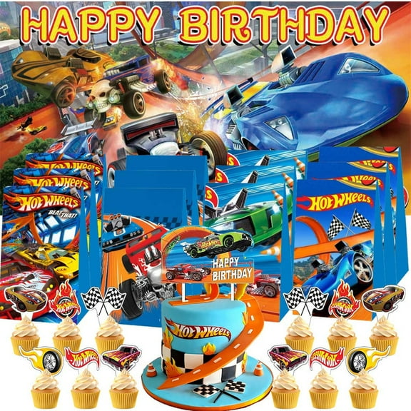 Hot Wheel Goodie Bags Treat Candy Decorations Party Favor Supplies Birthday Cake Topper Backdrop Banner