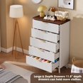 thumbnail image 3 of Fluted Dresser for Bedroom with 5 Deep Drawers 47in Tall Chest of Drawers with Faux Marble Top Curved Profile Design Modern Wooden Dresser for Living Room Kids Room Hallway-White with Walnut Top, 3 of 7