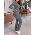 thumbnail image 2 of Two Piece Sets for Women Outfits Ribbed V Neck Top Flare Pants Set Track Suits Long Sleeve Top Jogger Legging Pants Lounge Workout Sets for women Grey 2XL, 2 of 5