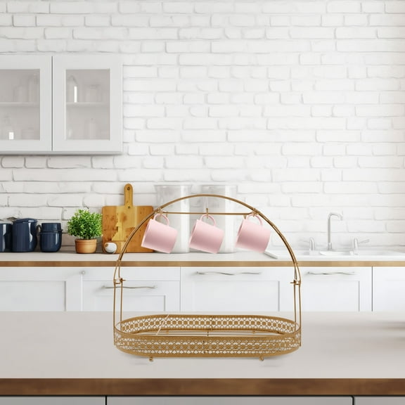 GOOHOCHY Coffee Mug Holder Stand Tea Set Storage Rack Unique Draining Hanging Cup Stainless Steel Frame Tea Set Storage Tray Organizer for Home Space-Saving Holder Stand Ideal for Kitchen and Dining