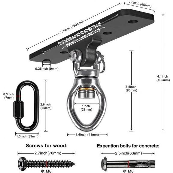 Heavy Duty Swing Hangers with Carabiner, 900LB Capacity for Indoor/Outdoor Use