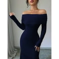 thumbnail image 3 of Women'S Long Sleeve Off the Shoulder Bodycon Dress Elegant Maxi Dress Cocktail Prom Dresses Navy Blue XXL, 3 of 7