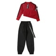 thumbnail image 4 of Haitryli Kids Girls 3Pcs Hip Hop Jazz Dance Outfits Hollow Out Crop Top Baggy Cargo Pants Streetwear Red 14, 4 of 5
