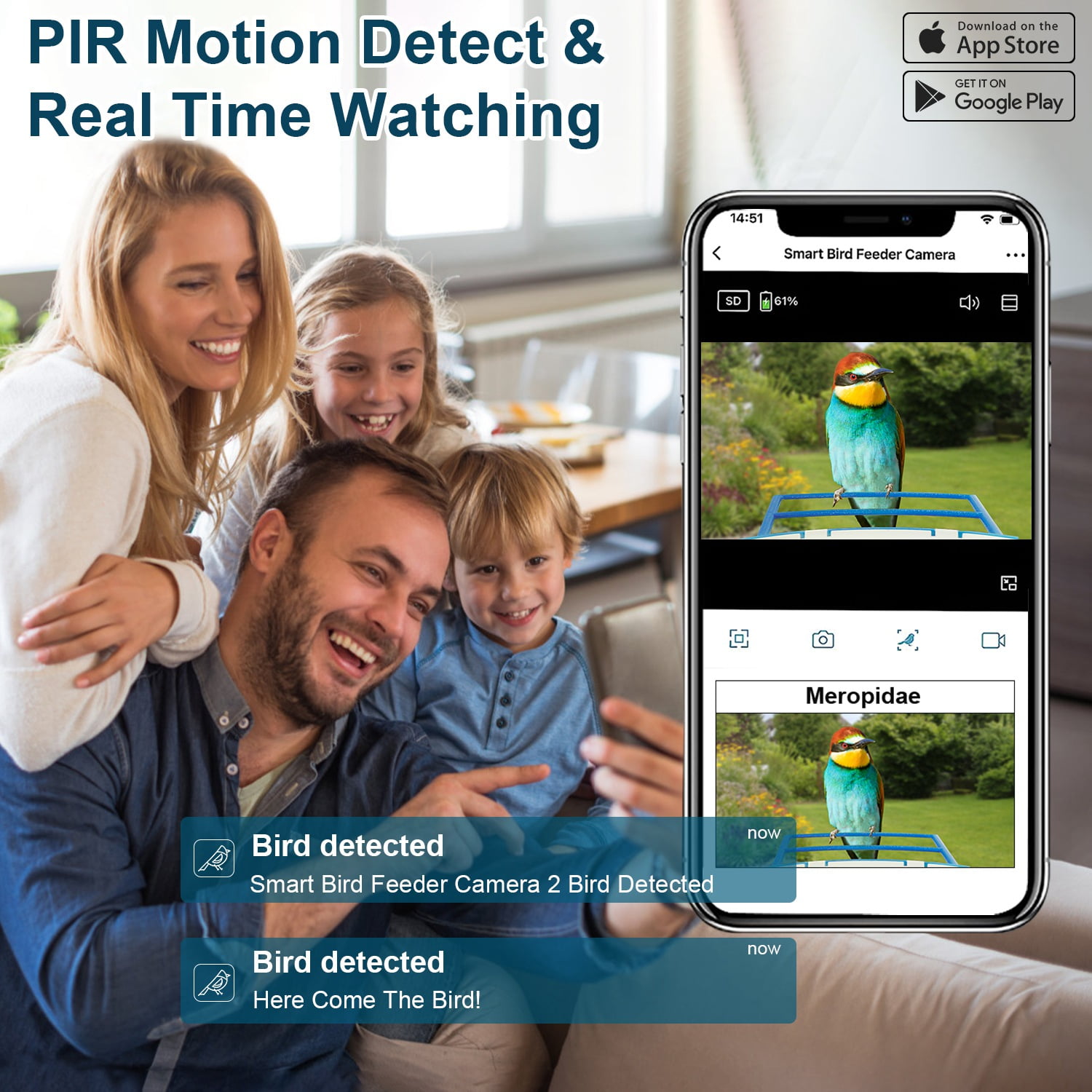 Smart Bird Feeder with Camera Identify 11,000+ Bird Species & 1080P HD Solar-Powered Wireless Outdoor Bird Feeder, App iCam365 & Two-Way Audio for Garden Bird Watching