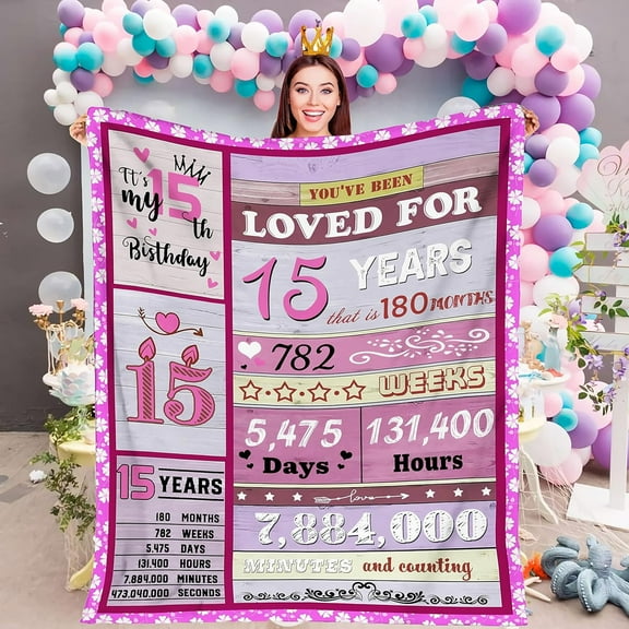 LHSHID 15 Year Old Girl Gifts for Birthday Blanket 15th Birthday Gifts for Teen Girls Blankets for Daughter Niece Quinceanera Gifts Blanket 15th Birthday Decorations for Girls 30x40in