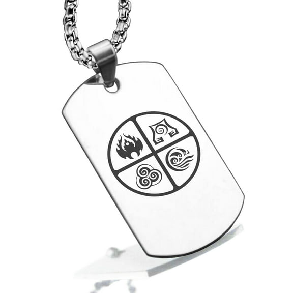 Stainless Steel Four Elements Dog Tag Pendant Necklace