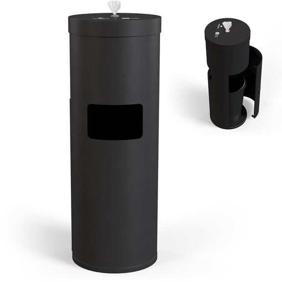 Wipex Black Stainless Steel Wet Wipes Floor Dispenser for Gym Wipes Refill Rolls, Includes Traschan