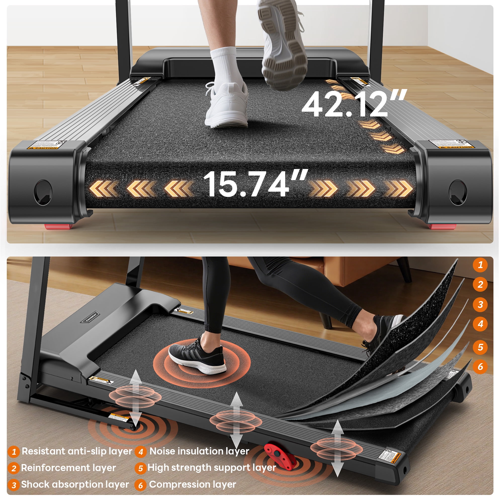 Folding Treadmill for Home, 3.1HP Treadmill with 12% Incline, Treadmill 350lbs Capacity, Running Machine Fitness, 0.6-7.5MPH, APP Control, 71Programs, Shock Absorption