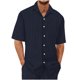 thumbnail image 2 of pstuiky camisetas para hombre, Conjunto informal de verano para hombre, de color liso, de manga corta, con solapa y cordón elástico en la cintura. camisetas de hombre s, 2 of 3
