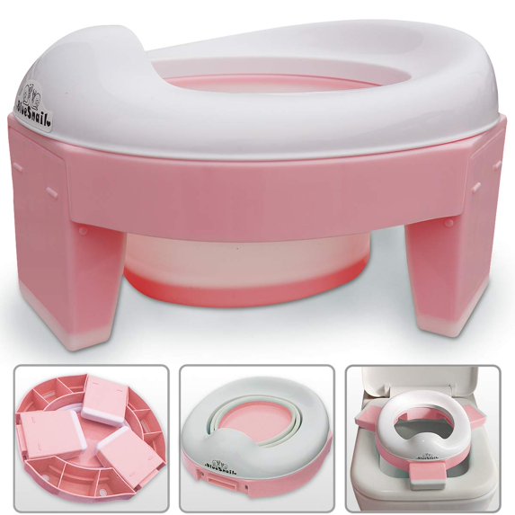 3-in-1 Go Potty for Travel, Portable Folding Compact Toilet Seat,Potty Training Toilet Chairs for Toddler Boys & Girls with Storage Bag and Potty Liners by BlueSnail (Pink)