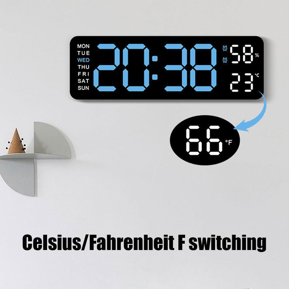 Digital Wall Clock,Digital Calendar,Large Wall Clock,13" Large Display Digital Clock,LED Digital Clock with Remote Control,Countdown Dimmer Large Clock with DST Date Week Temperature(wwx)